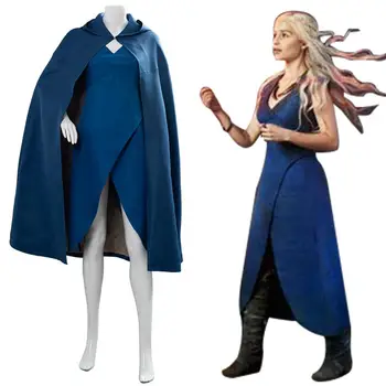 

Daenerys Targaryen Blue Dress + Cloak GOT Game of Thrones Cosplay Dany Costume Dress Full Set Women Role Play Costume Custom