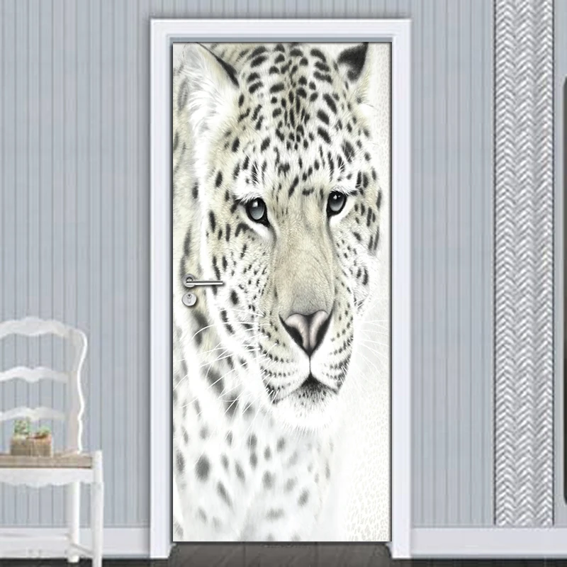 White Abstract Tiger Mural 3D Wallpaper Living Room Bedroom Door Creative Decorative PVC Self-adhesive Waterproof Sticker Mural