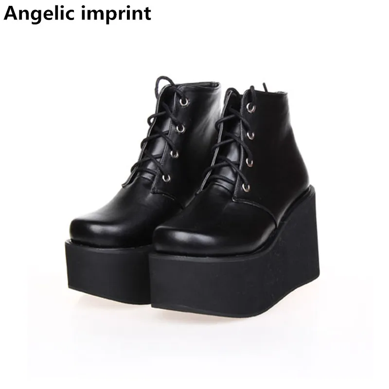 

Angelic imprint mori girl Women motorcycle punk shoes lady high heels lolita ankle boots woman princess dress pumps 33-47 10cm