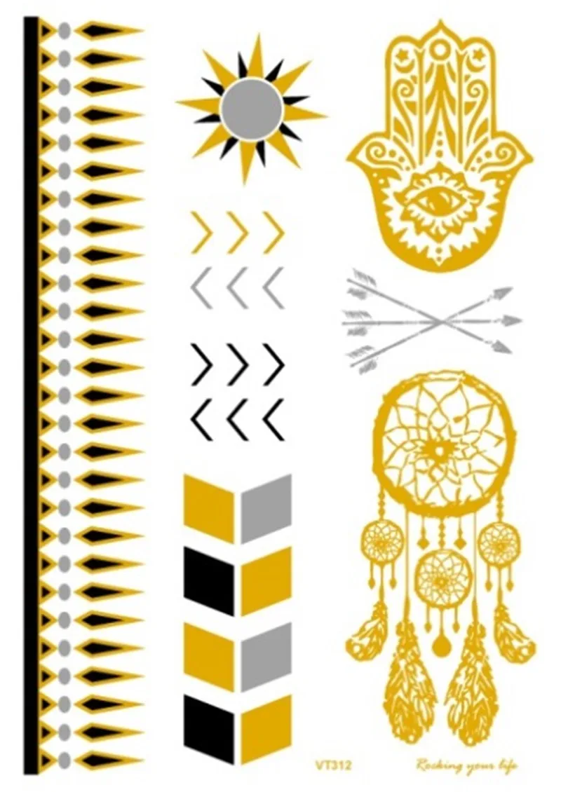 

Golden Buddha Palm tattoo tribal elements bracelet pattern small fresh waterproof tatoo temporary stickers VT312