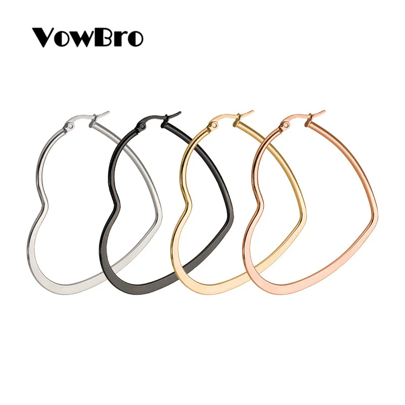 

VowBro Minimalist Stainless Steel Silver Hollow Big Heart Hoop Earrings Smooth Earrings Rings Ear Loop Wedding Gift