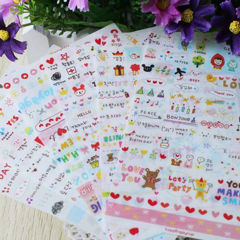 

6pcs Stickers Book Decoration Accessory Cute Drawing Market Diary Transparent Scrapbooking Calendar Album Deco Sticker