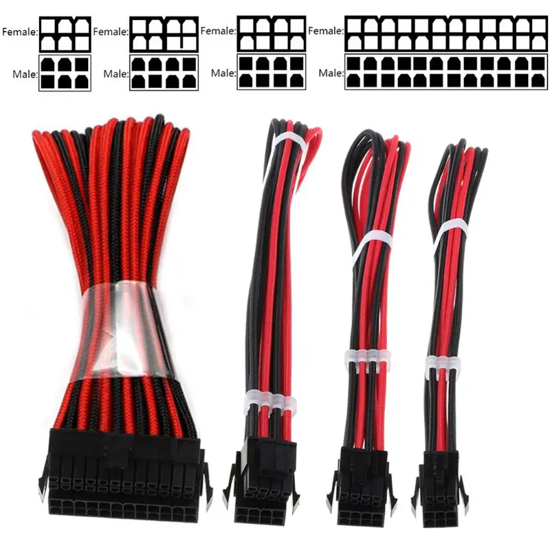 

1Set Basic Extension Cable Kit 1pc ATX 24Pin 1pc EPS 4+4Pin 1pc PCIE 6+2Pin 1pc PCI-E 6Pin Power Extension Cable for PC Computer