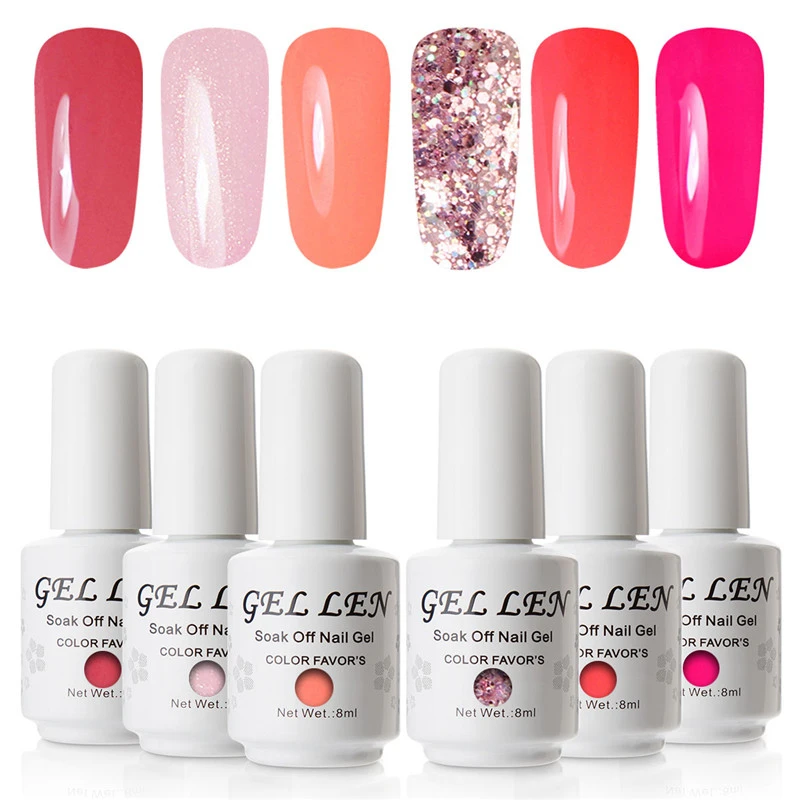 Gellen 6 Bottles Color Gel 300 Colors Pure Glitter Nail Art Gel