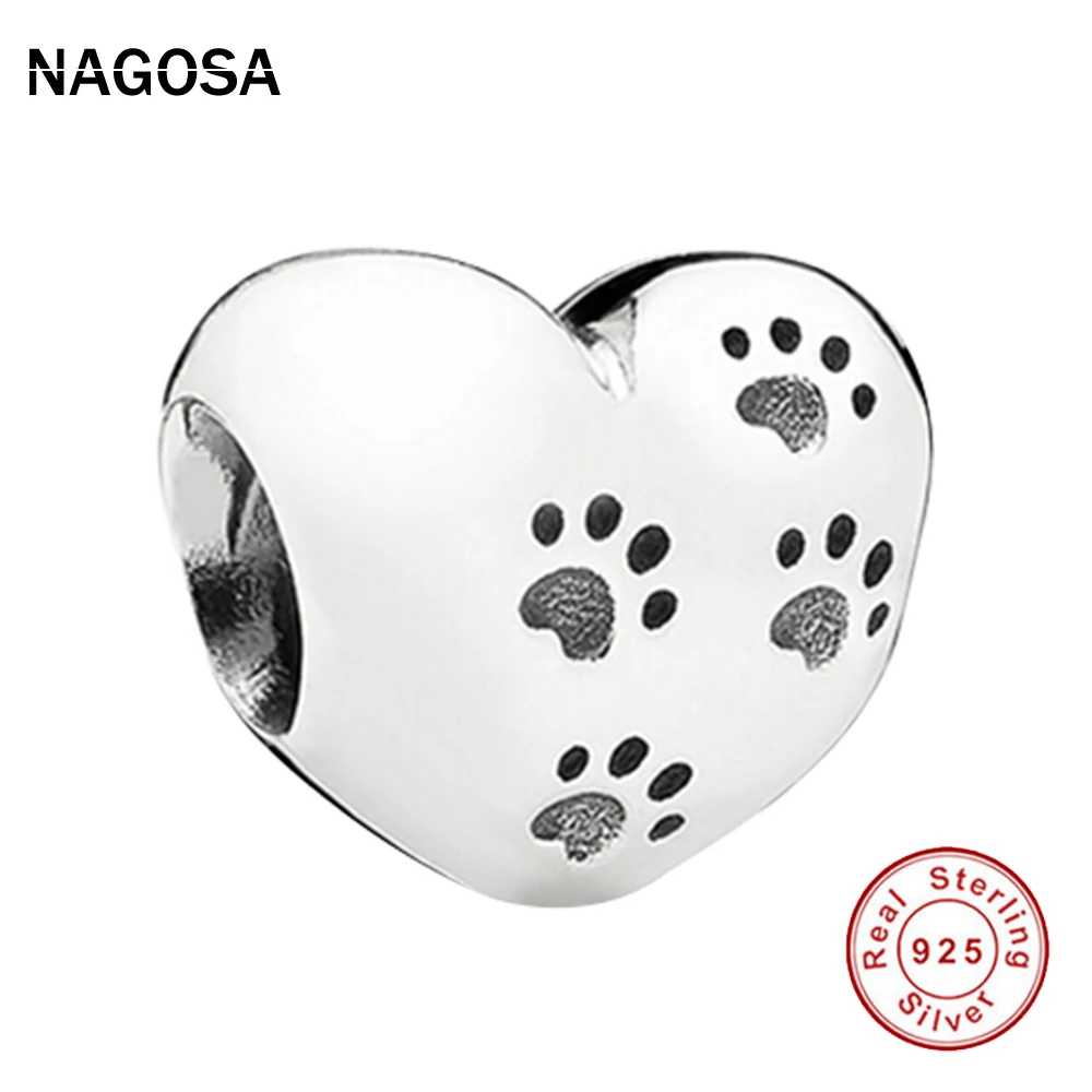 NAGOSA Оригинальные 925 Серебряных Pet Paw Print Шарм Fit Браслет Подлинные Ювелирные