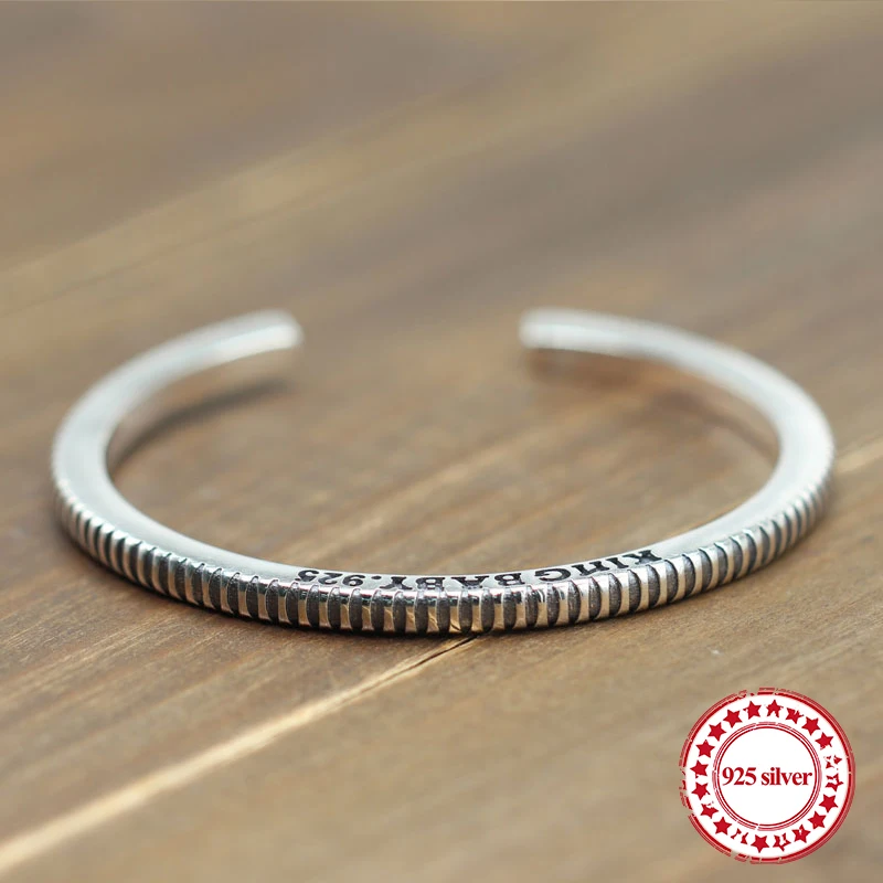 

S925 sterling silver open bracelet retro personality fashion with carved modeling couple simple atmosphere jewelry 2018 Bangles