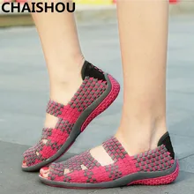 CHAISHOU/Новинка; летние женские босоножки; тканая обувь на плоской подошве; женские разноцветные босоножки без застежки; женские лоферы; zapatos F-197