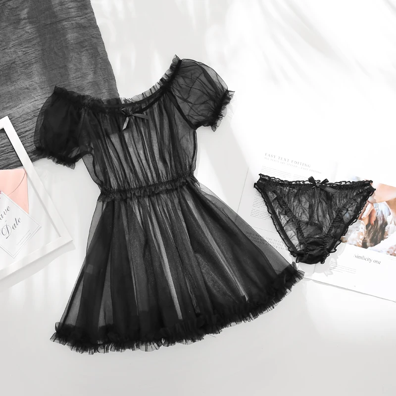 

Princess Cute Kawaii Ruffles Mesh Night Dress Sleeping Nightgowns Babydoll Lingerie Dream Fresh Lovable Transparent Dress