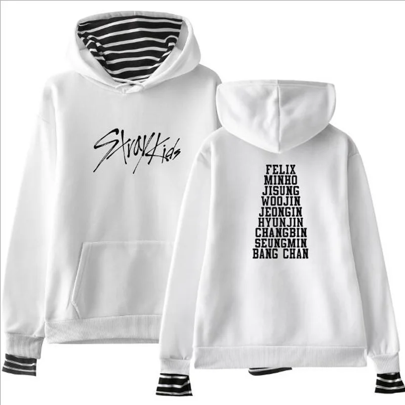 Stray Kids Pullover Sweatshirt Hooded Autumn Long Sleeve Pullover Loose Printed Letters Tops Unisex