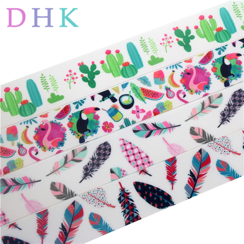 

DHK 1.5'' 10yards feather cactus printed grosgrain Ribbon Accessory hairbow headwear decoration DIY Wholesale 38mm B1731