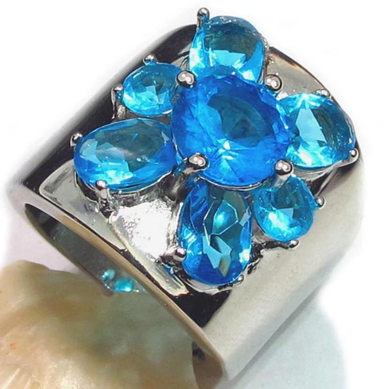 

SHUNXUNZE Romantic Style Women Jewelry Gift fashion rings for women 2019 charms Blue Cubic Zirconia Rhodium Plated R327 size 7 8