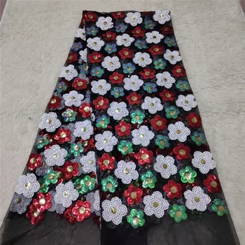 

Multicolor African Lace Fabric 2019 High Quality Lace Sequins Fabric French Nigerian Lace Fabric 3d Embroidery Wedding Lace
