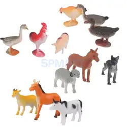 Новые поступления 2015 пластиковая Коза кошка Ослик свинья собака овца животное модель игрушки 12 шт. многоцветный