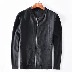 Новый бренд Италия Стиль Лен Куртки черный цвет, для мужчин модные Однотонная курточка воротник мужской верхней одежды мужские dropshipping chaqueta