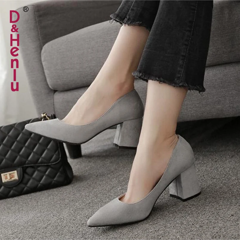 

{D&Henlu} Plus Size 41 42 43 Women Shoes 5cm 7cm Med Heels Shoes Women Pumps Heel 2018 High Heels Shoes Small Sizes Pointed Toe