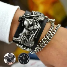 1 pc Punk Style Unisexe Moto Cas hommes femmes montres poignet horloges cadeau Bracelet En Cuir Rond Cool rond analogique de mode H25