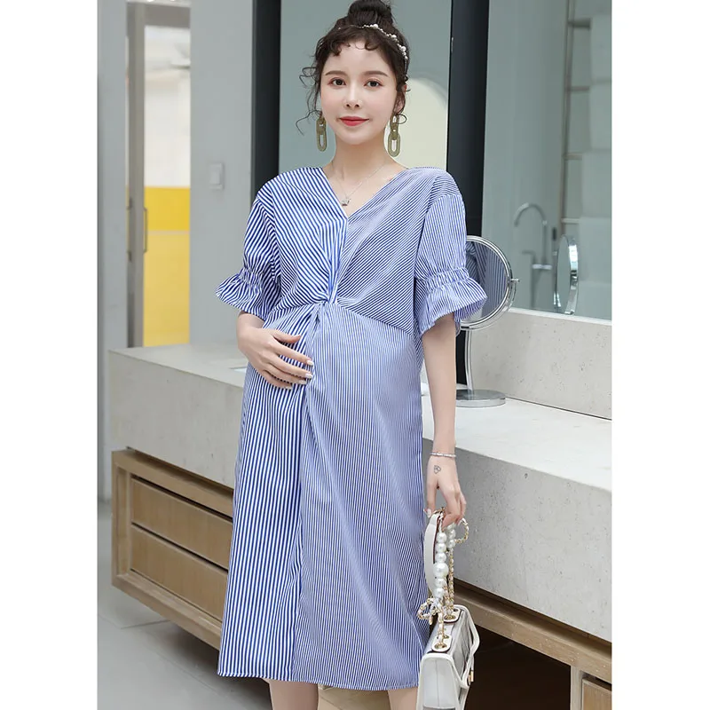 

Striped Maternity Dresses For Pregnant Women Clothes V-neck Elegant Pregnancy Dress Maternity Vestidos Summer Pregnant Dress