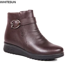 WHITESUN 2017 winter stiefel frauen split leder rutschfeste gummi unten schneeschuhe frauen keil stiefeletten plus size schneeschuhe
