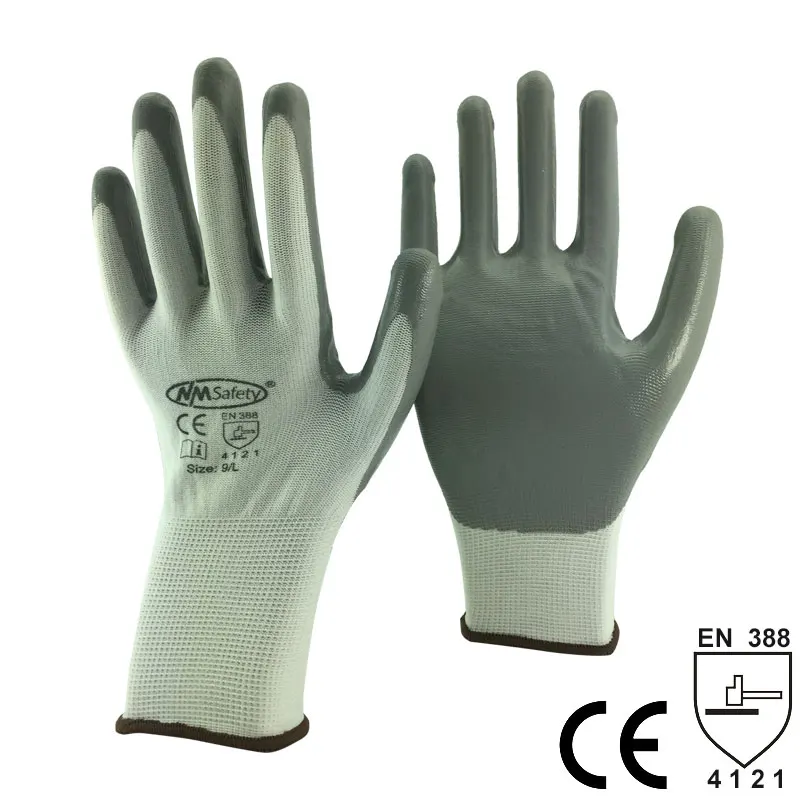 NMSafety 13 калибра нейлоновые нитриловые рабочие перчатки/Резиновая Защитная перчатка/вязаные защитные перчатки - Цвет: NY1350  LG