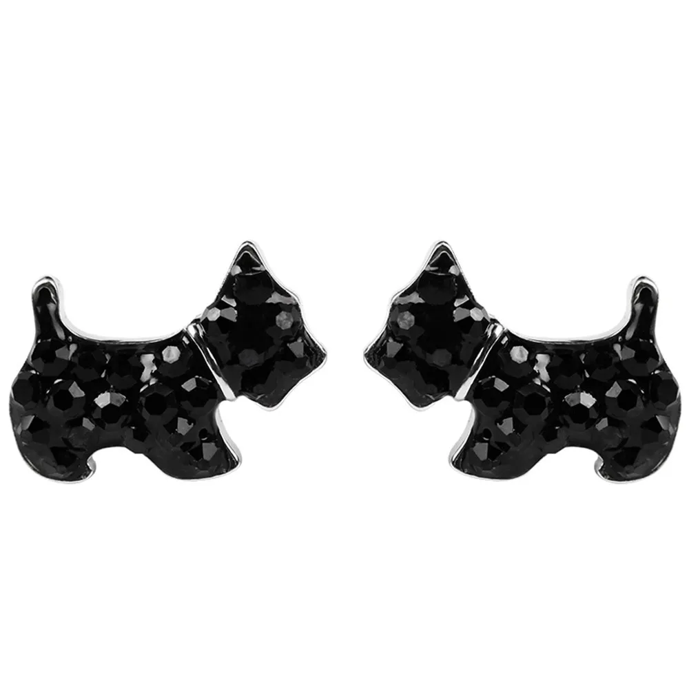 

925 Silver Puppy Earrings Women's Earings Silver Sterling 925 Dog Stud Earrings Black Red Rhinestone For Women Jewelry
