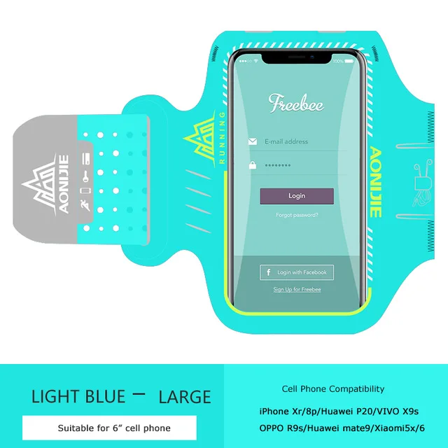 AONIJIE Нескользящая Светоотражающая спортивная повязка на руку для iPhone 6 p/7 p huawei Mate9 нарукавная повязка 6,0 дюймов Универсальный чехол для бега велоспорта спортзала - Цвет: Light Blue Large