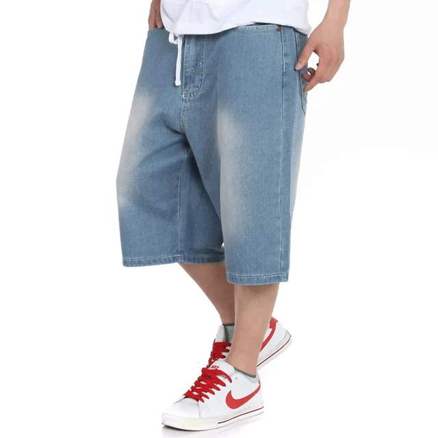Baggy Shorts para hombre Denim Jeans bermudas Streetwear azul claro en