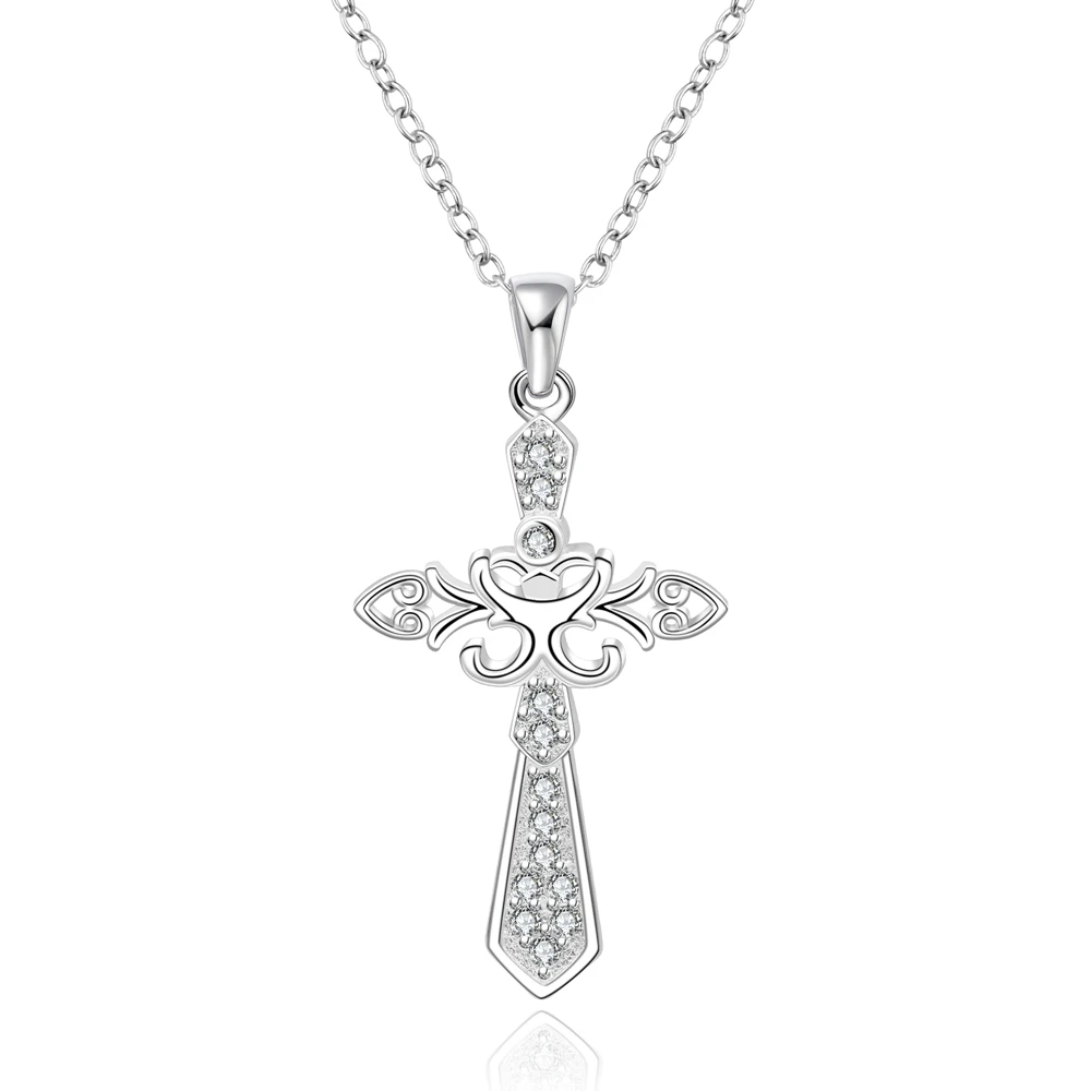 

925 sterling silver jewelry lucky hollow cross with crystal stone pendant necklace men's women weddin fashion jewelry n565