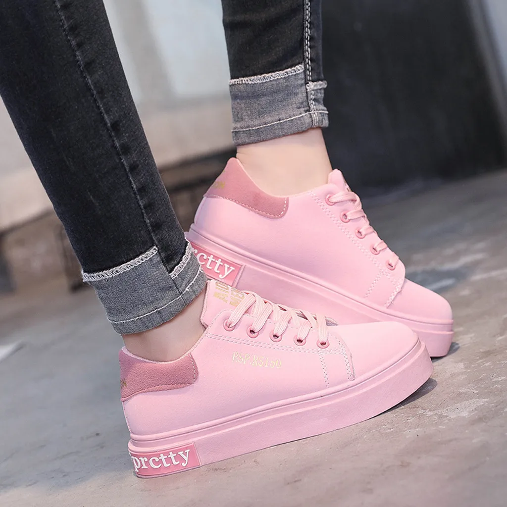 

Leisure Women's Flat Platform Runing Shoes Non-Slip Round Head Lace-Up Sneakers casual shoes women 2019 pink #G6