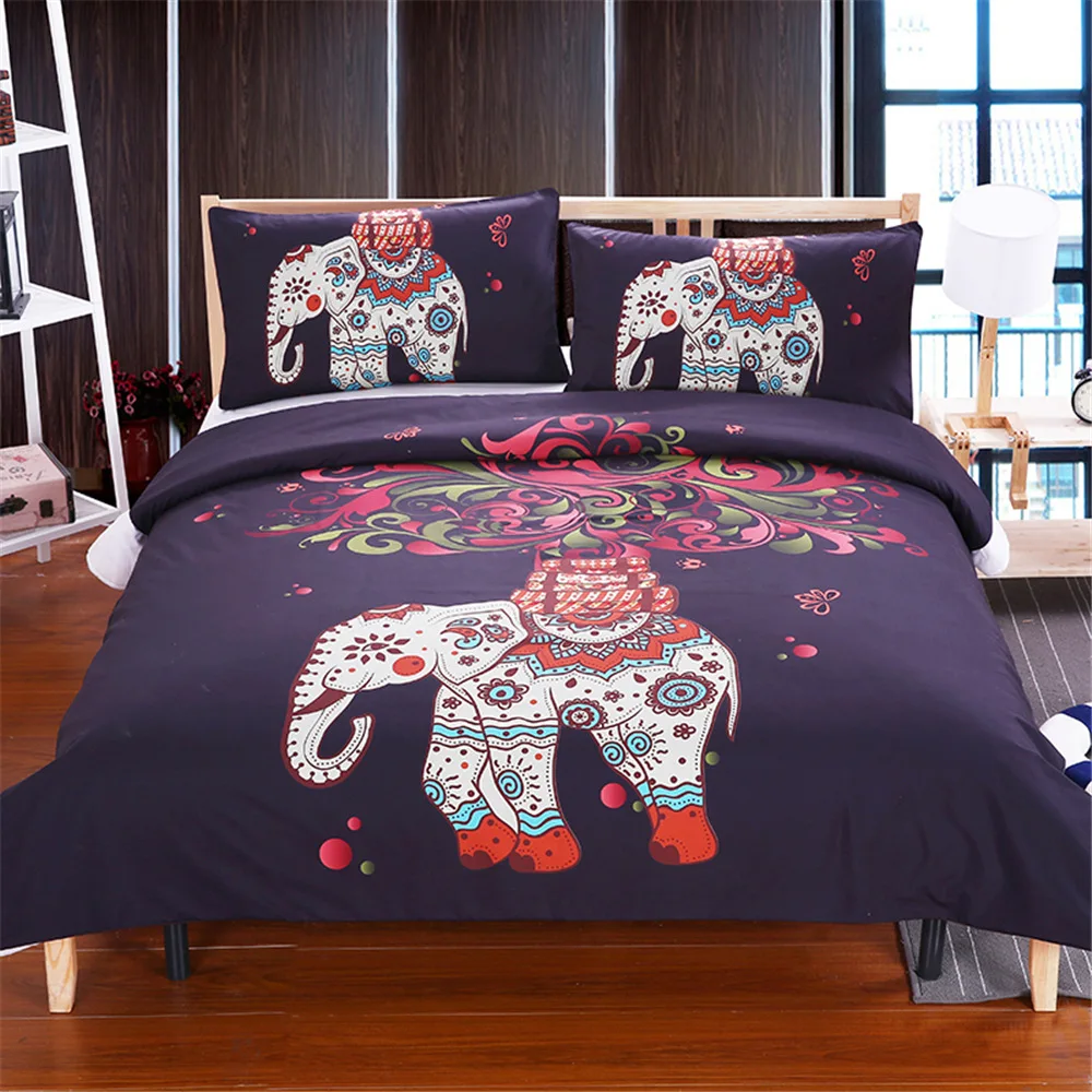 Black Indian Elephant Exotic Bedding Sets Colorful Tree Bohemian