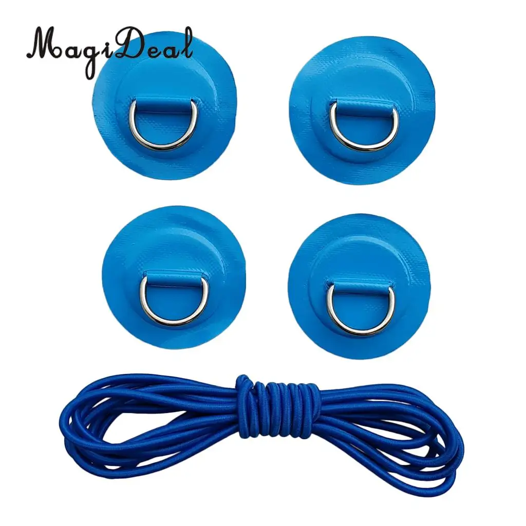 4Pcs PVC Inflatable Boat SUP Stand up Paddleboard Stainless Steel D-ring Round Patch Pad & Elastic Shock Cord - Various Colors