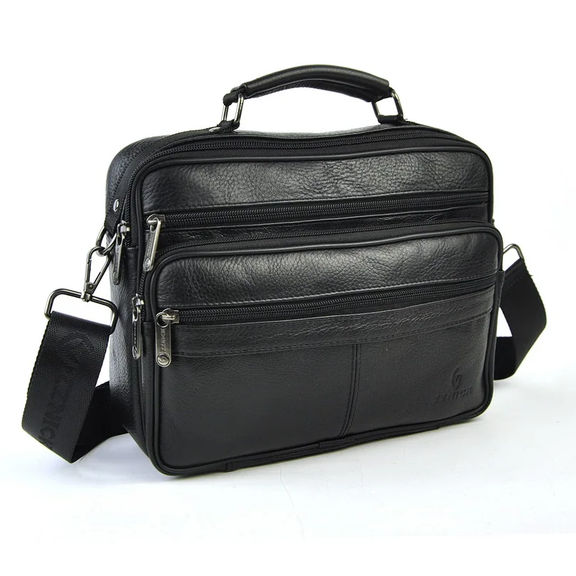 Genuine Leather Male Handbags Real Cowhide Casual Men Messenger Bags Satchel Shoulder Cross Body Bag Classic 5 Zip Purse