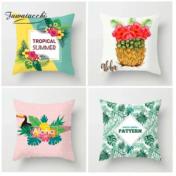 

Fuwatacchi Tropical Plant Printed Cushion Cover Pineapple Palm Leaves Pillow Cover Fruit Decorative Pillowcase for Home Sofa