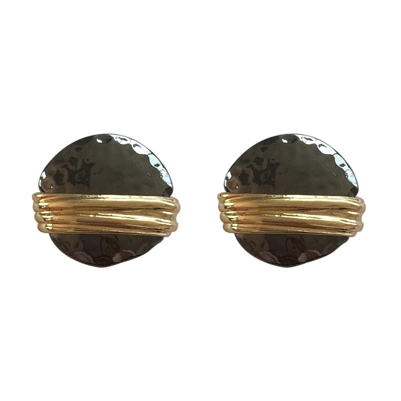 

Fashion Personality Metallic Two Tone Stud Earrings For Woman Jewelry