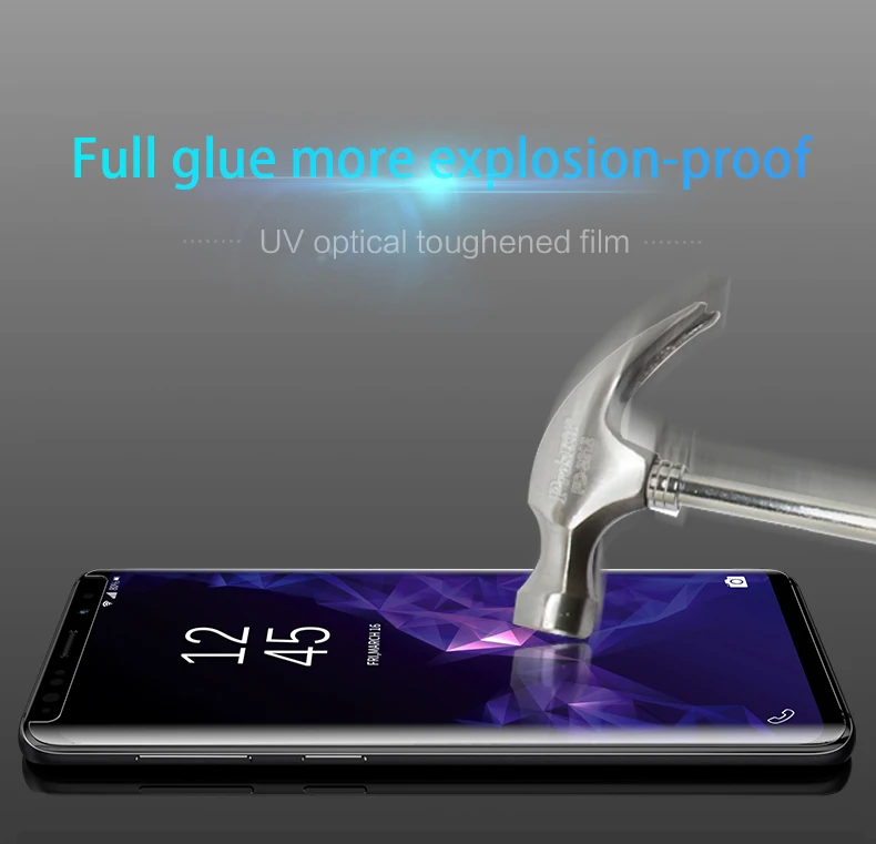 УФ Клеевой протектор экрана для samsung Galaxy S7 Edge S8 S9+ Plus Note8 Note 9 закаленное стекло полное покрытие 1 ультрафиолетовый светильник