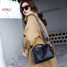 Новая модная тканая сумка-мессенджер на плечевом ремне из натуральной кожи с разноцветными заклепками, Корейская версия сумки Boston