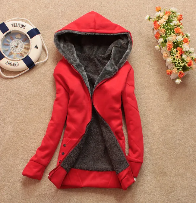 

Free Shipping Hot New 2014 Women Winter Hoodies Casual Cotton-padded Warm Coat Wool Winter Jacket Hooded Zipper Fleece WJ2049