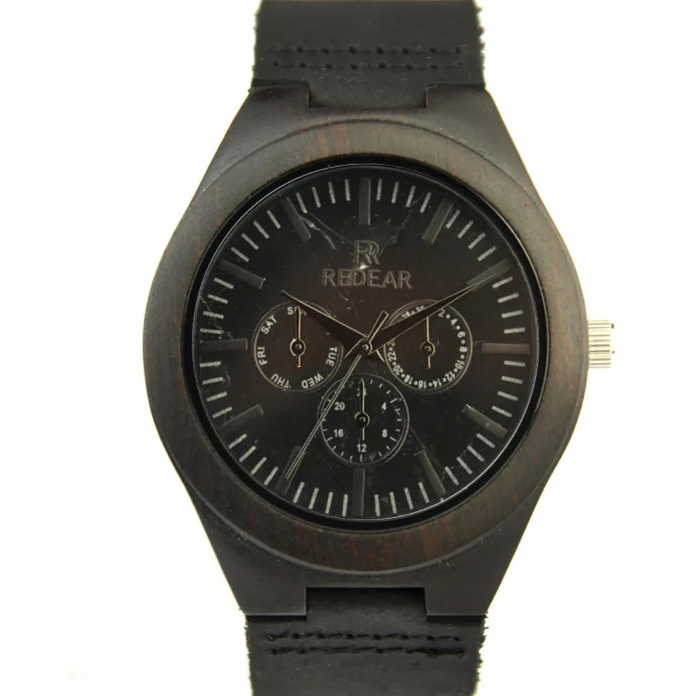 

New Design Men's Wood Watch With Natural Black Marble Watch Dial Genuine Leather Wristwatch Japan Quartz Wristwatches Watch