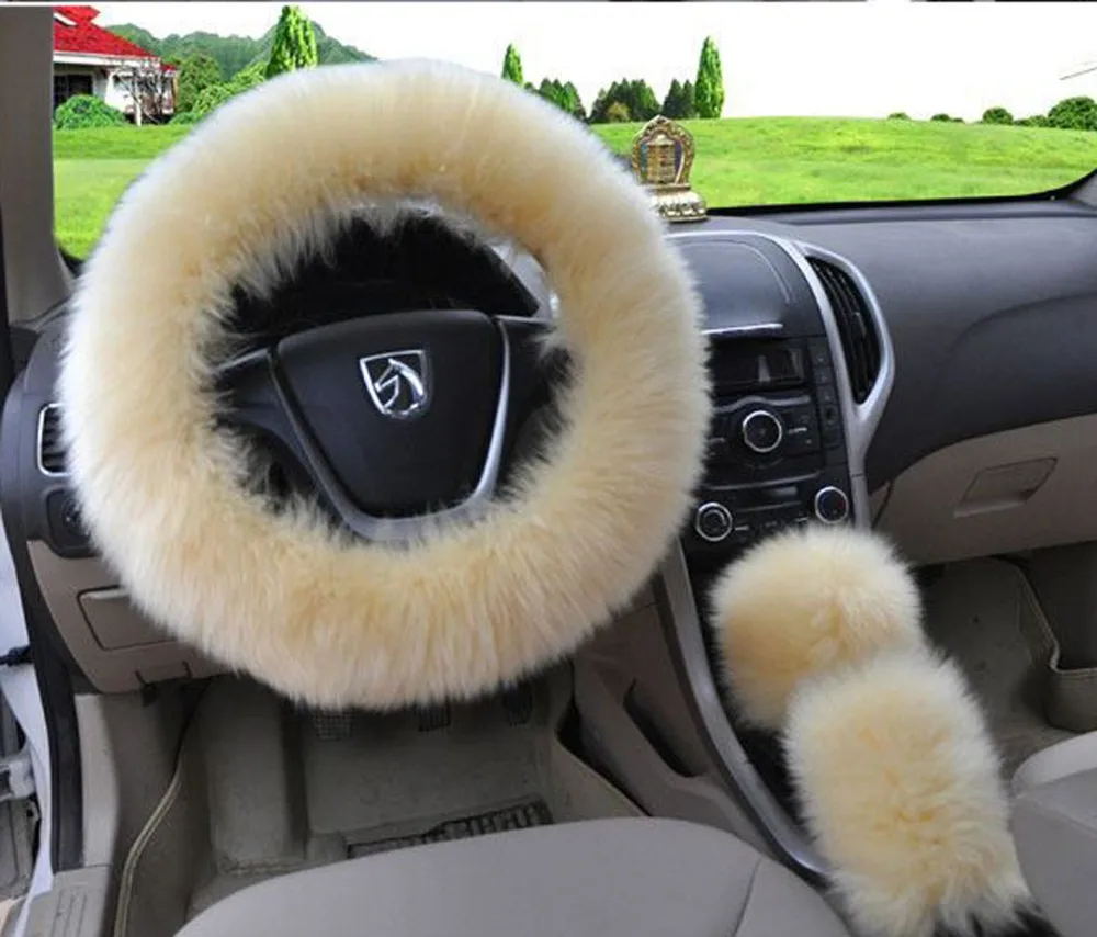 pure wool auto steering cover beige