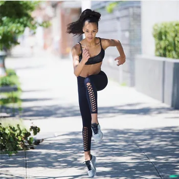 

2019 Summer New Sexy Hot Selling Rock Style Leggings Black Lace Up Hollow Out Skinny Pants Fitness Trousers Women Leggings P0934