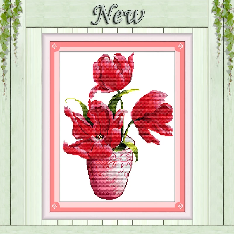 

The plum flower vase painting 11CT patterns printed on canvas DMC 14CT chinese Cross Stitch diy Needlework Sets Embroidery kits