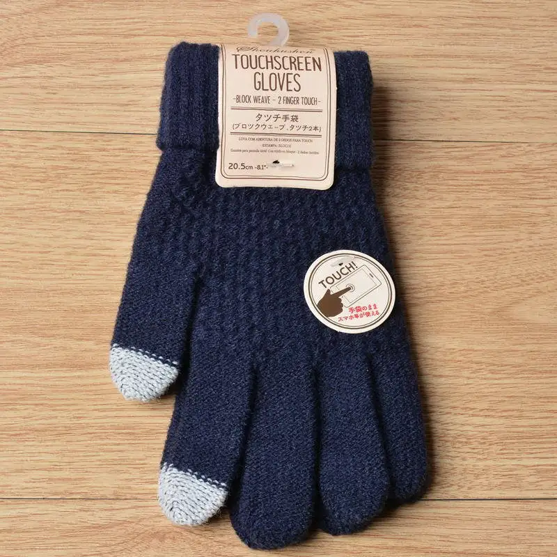 Новые зимние перчатки варежки для телефона женские теплые толстые шерстяные Перчатки сенсорные вязаные перчатки - Цвет: Dark blue