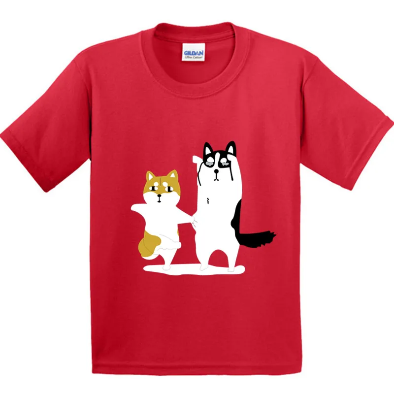Хлопок, дети, shiba Inu Doge смешные футболки для детей с милой собачкой; летняя одежда для мальчиков и девочек; топы с короткими рукавами футболка, GKT016 - Цвет: Red B