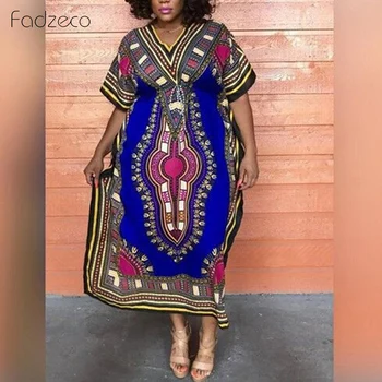 

Fadzeco African Dress For Women V-neck Short Sleeve Maxi Dress Tribal Print Dress Fashion Robe Femme Dashiki African Clothing