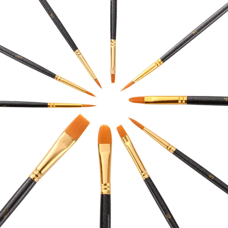 Set 5 Packs/50 Pcs Black Paint Brush Nylon Hair Brushes For All Purpose Oil Watercolor Painting Artist Professional Kits