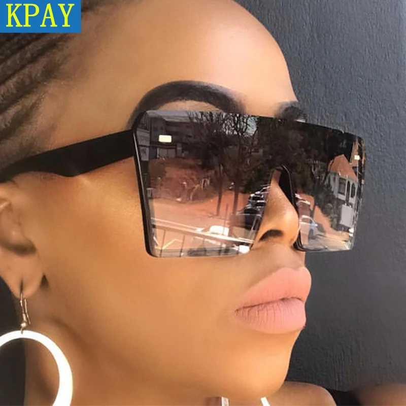Fashion Flat Top Red Black Sun Glasses  Clear Lens Men Shade Mirror UV400 Oversized Square Sunglasses Women 2019 Luxury Brand