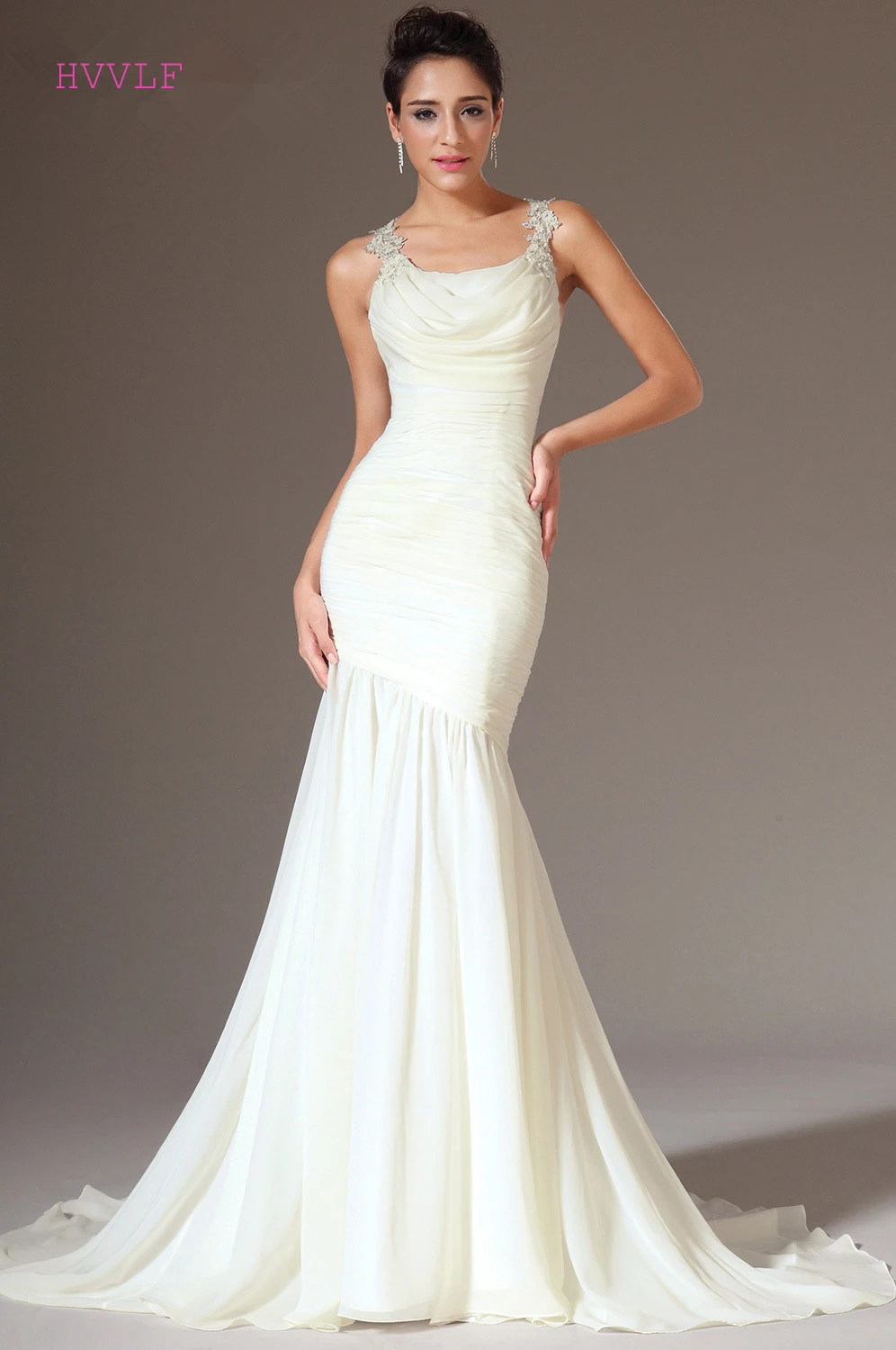 Freeshipping-New-Mermaid-Evening-Dress-Scoop-Neckline-Court-Train-Chiffon-Evening-Gowns