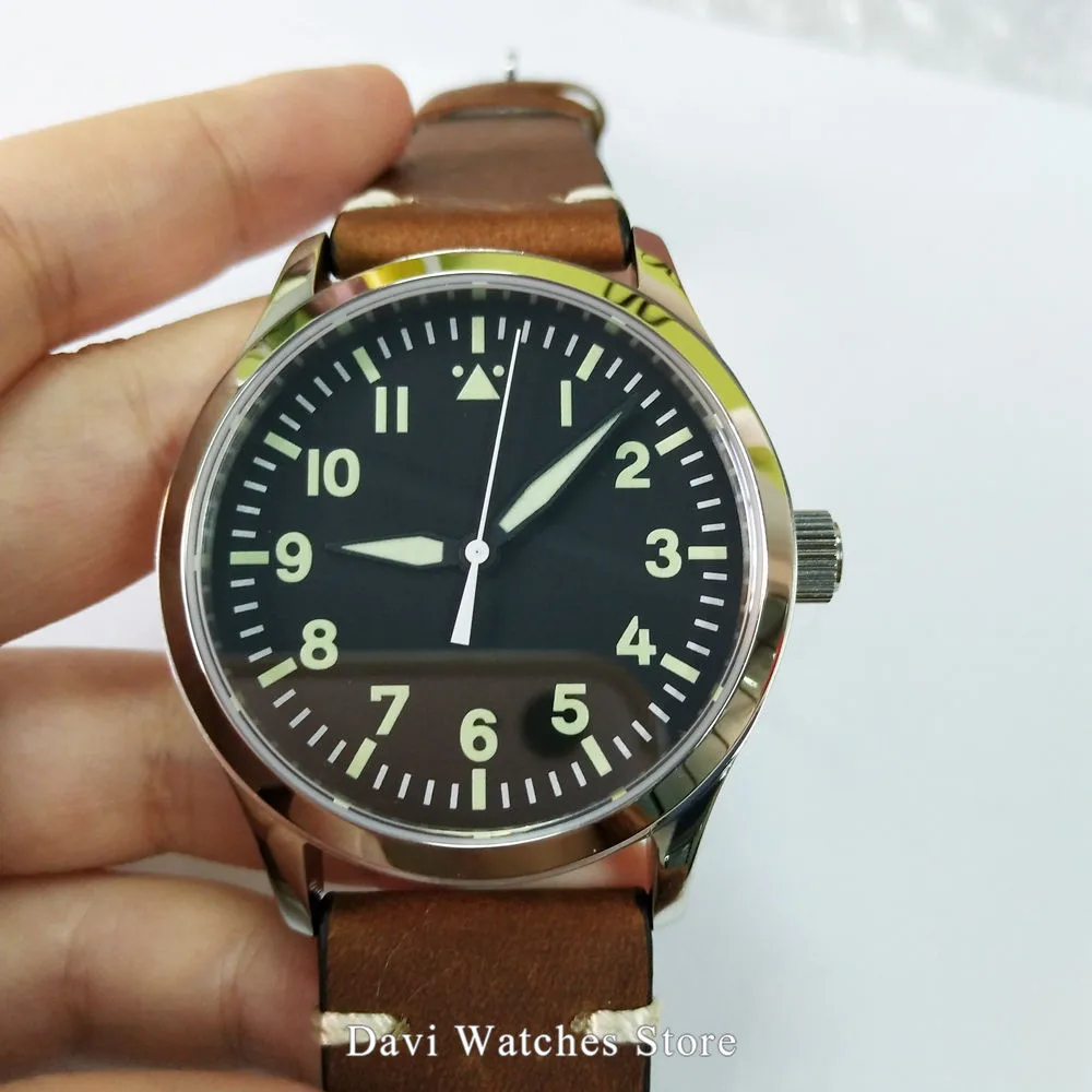 

42mm Sapphire Glass Automatic Mens Watch Black Dial With Luminous Makrs Wristwatch
