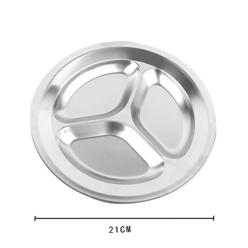 3/4 секций, разделенная посуда из нержавеющей стали, обеденная тарелка для студентов, круглая тарелка для обеда, столовая для кемпинга