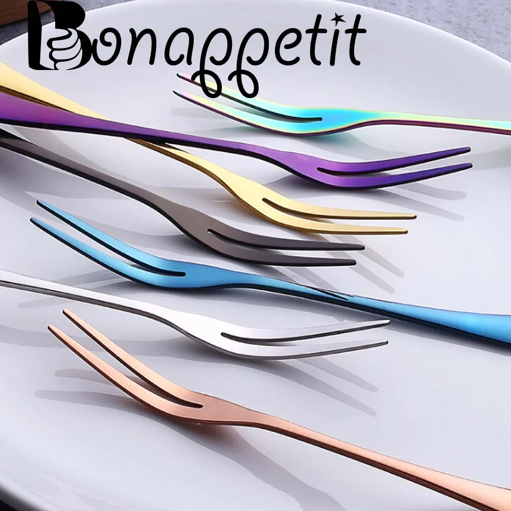 

Stainless Steel Fruit Fork Two-tine Dessert Cake Scraper Salad Two-tine Fork Tableware Dinnerware Cutlery Kitchen Supply