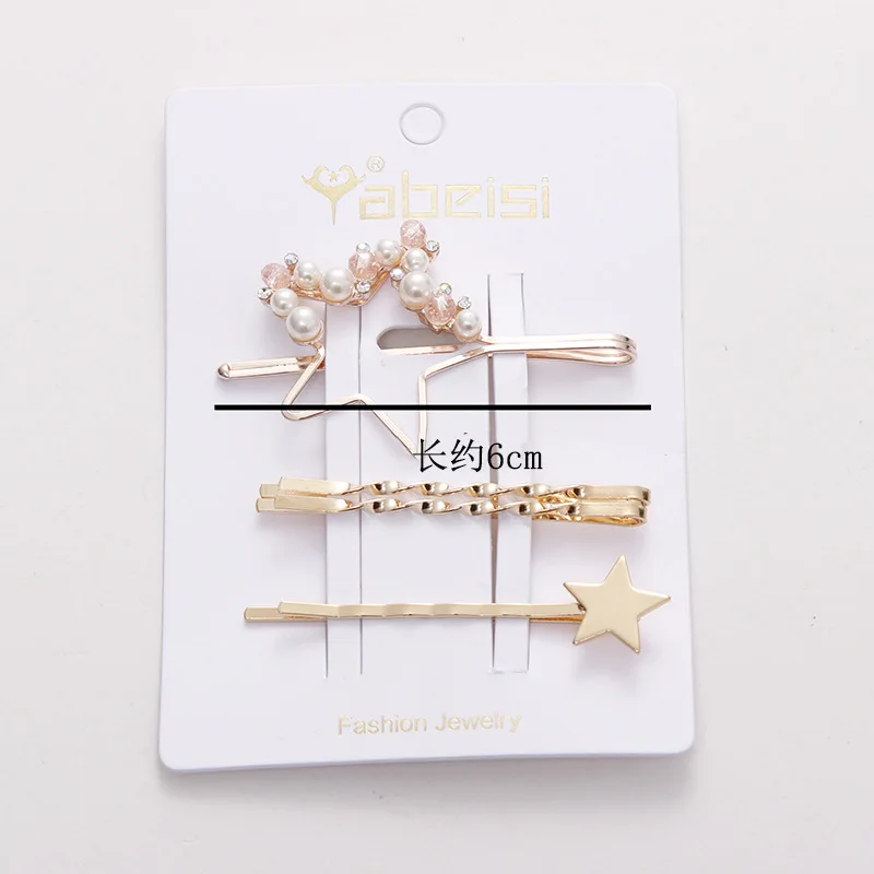 4PCS/Set New Women Elegant Pearl Crystal Heart Star Round Barrettes Headband Sweet Hair Clips Hairpins Fashion Hair Accessories